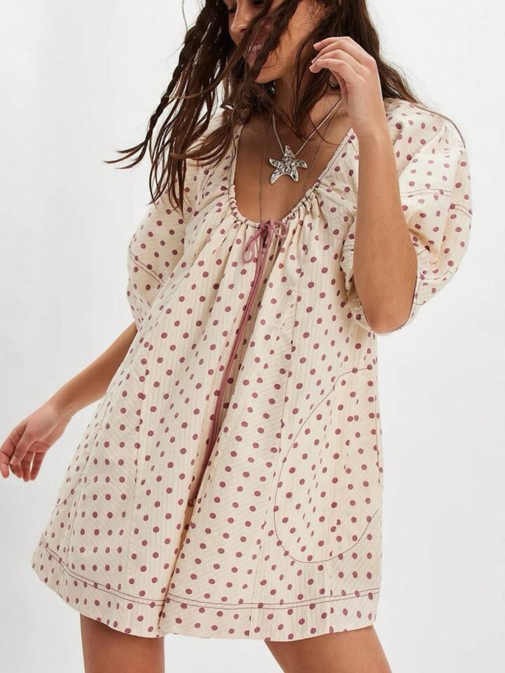 SHEIN Cream Mini Dress with Mauve Polka Dots